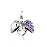 925 Silver Heart Charm Purple Zircon Beads for 925 Bracelets