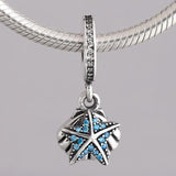 Starfish & Shell Crystal Pendant Beads 925 Sterling Silver Charm Bracelet
