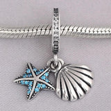 Starfish & Shell Crystal Pendant Beads 925 Sterling Silver Charm Bracelet