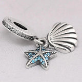 Starfish & Shell Crystal Pendant Beads 925 Sterling Silver Charm Bracelet