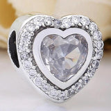Sparkling Love Heart Crystal Bead 925 Silver Charm Bracelet Bangle