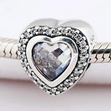 Sparkling Love Heart Crystal Bead 925 Silver Charm Bracelet Bangle