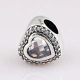Sparkling Love Heart Crystal Bead 925 Silver Charm Bracelet Bangle