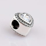 Sparkling Love Heart Crystal Bead 925 Silver Charm Bracelet Bangle