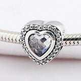 Sparkling Love Heart Crystal Bead 925 Silver Charm Bracelet Bangle