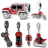 925 Sterling Silver Red Car Charms Beads Bracelet