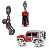925 Sterling Silver Red Car Charms Beads Bracelet
