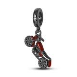 925 Sterling Silver Red Car Charms Beads Bracelet