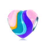 925 Silver Colorful Hearts Happy Place Charm Bead for Bracelet DIY