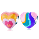 925 Silver Colorful Hearts Happy Place Charm Bead for Bracelet DIY
