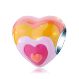 925 Silver Colorful Hearts Happy Place Charm Bead for Bracelet DIY