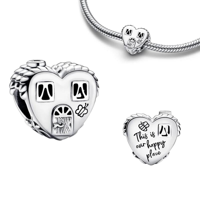 925 Silver Heart House Charm Bead for Bracelets DIY