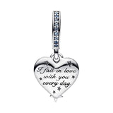 Sterling Silver Shooting Star Heart Charm Bead DIY Bracelet Pendant
