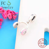 925 Silver Pink Enamel Headphone Charm Bead Kids Berloque