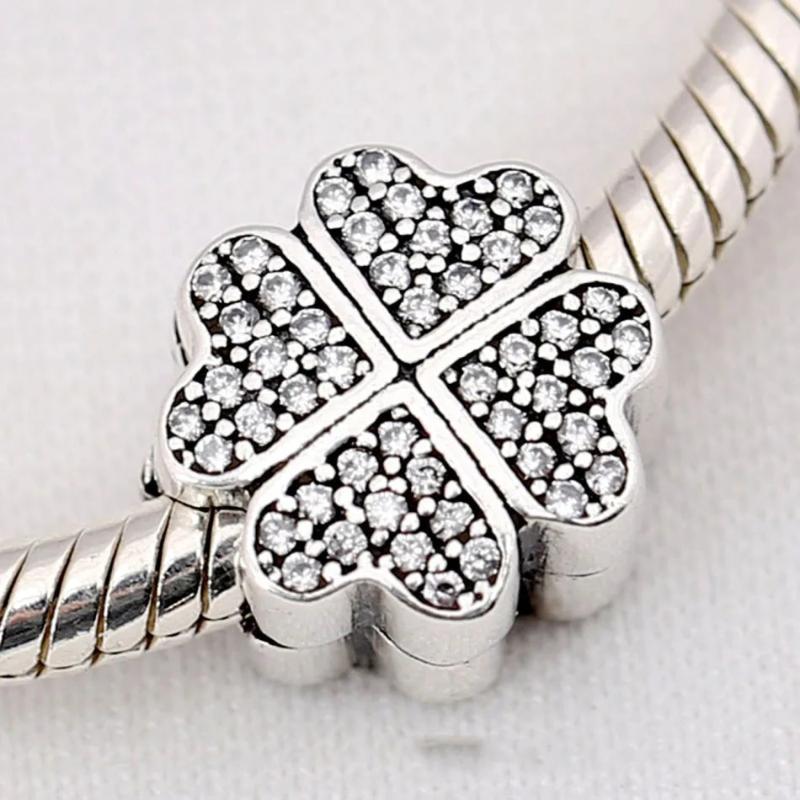 DIY Jewelry Lucky Clover Petals CZ Clip Stopper Charm for Bracelets