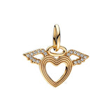 925 Silver Heart & Angel Wings Charm Bead Bracelet Pendant Women's Fine Jewelry