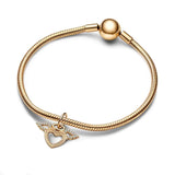 925 Silver Heart & Angel Wings Charm Bead Bracelet Pendant Women's Fine Jewelry