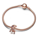 925 Silver Star & Crescent Moon Charm Bead Bracelet Pendant Women Jewelry