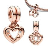 925 Sterling Silver Sister Hearts Dangle Charm Bead