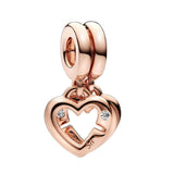 925 Sterling Silver Sister Hearts Dangle Charm Bead