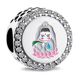 Shining Guanyin Button Beads for Bracelet 925 Sterling Silver Charm