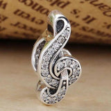 Music Note Crystal Bead 925 Silver Charm Bracelet Bangle