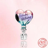 925 Silver Happy Birthday Hot Air Balloon Charm Women Jewelry Gift