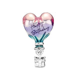 925 Silver Happy Birthday Hot Air Balloon Charm Women Jewelry Gift