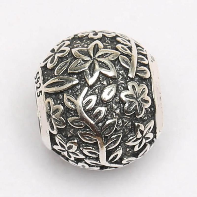 S925 Silver Bead DIY Jewelry Floral Flower Twigs Charms Lady Bracelet Bangle