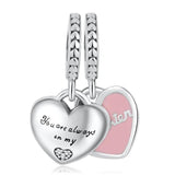 Mother & Daughter Hearts Dangle Charm Bracelet, Pink Enamel