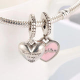 Mother & Daughter Hearts Dangle Charm Bracelet, Pink Enamel