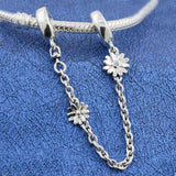 Daisy Flower Crystal Chain Beads 925 Silver Charm Bracelet