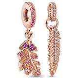 Rose Pine Needle Leaf Crystal Pendant Beads for Bracelet