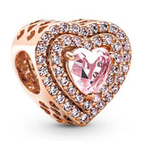Sparkling Rose Heart Crystal Beads 925 Silver Charm Bracelet Bangle