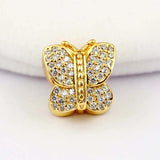 Pave Butterfly Crystal Beads 925 Sterling Silver Bracelet Charm DIY
