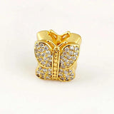 Pave Butterfly Crystal Beads 925 Sterling Silver Bracelet Charm DIY