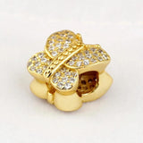 Pave Butterfly Crystal Beads 925 Sterling Silver Bracelet Charm DIY