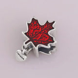 Red Maple Leaf Canada Heart Pendant Beads 925 Sterling Silver Charm Bracelet DIY