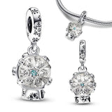 925 Sterling Silver Snowflake Snowglobe Charm Bead Bracelet Pendant