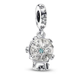 925 Sterling Silver Snowflake Snowglobe Charm Bead Bracelet Pendant