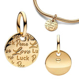 925 Silver Peace Love & Luck Dangle Charm Bead for Bracelet Pendant DIY