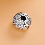 Snake Chain Pattern Crystal Clip Beads 925 Silver Charm Bracelet Bangle