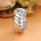 Snake Chain Pattern Crystal Clip Beads 925 Silver Charm Bracelet Bangle