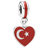 Red Turkey Heart Flag Pendant Beads for 925 Silver Charm Bracelet