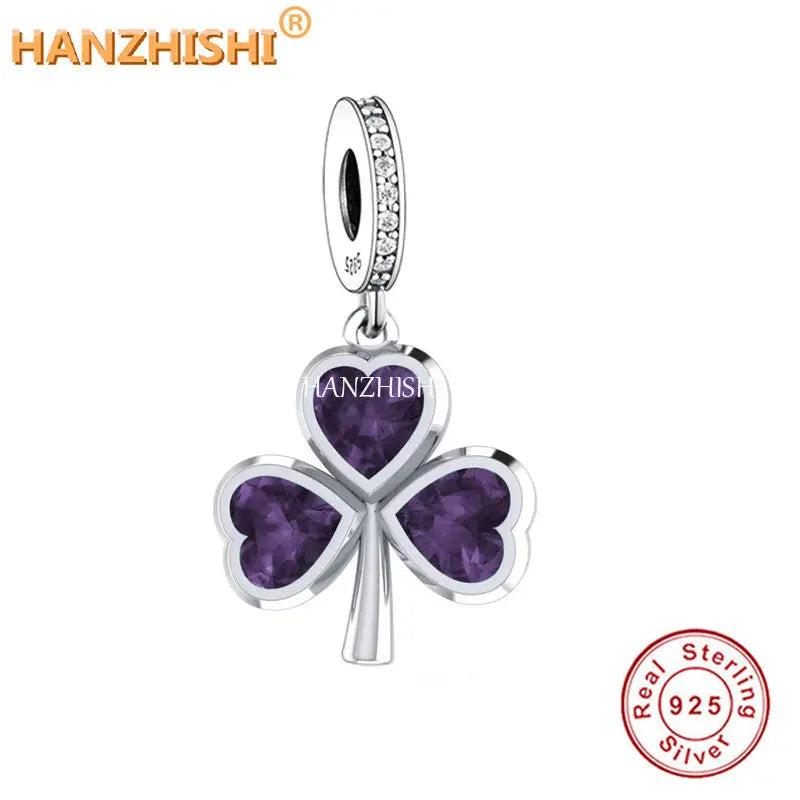 925 Silver Pink Purple Green Heart Flower Dangle Charm Bracelet Berloque