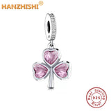 925 Silver Pink Purple Green Heart Flower Dangle Charm Bracelet Berloque