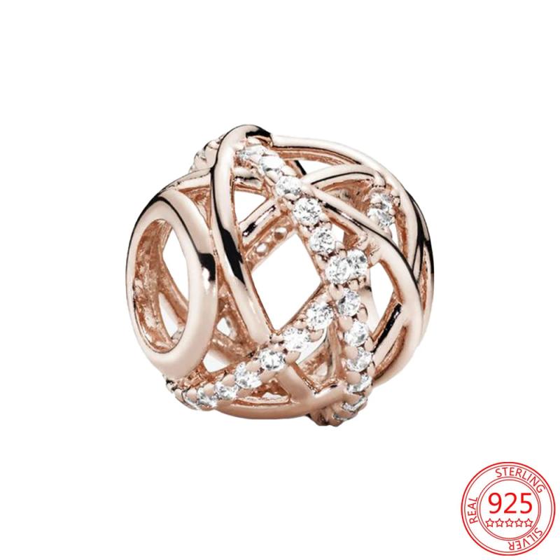 925 Silver Rose Cutout Bead Charm for Bracelet Necklace DIY