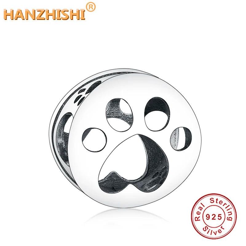 925 Sterling Silver Paw Print Charm Beads for DIY Jewelry Making