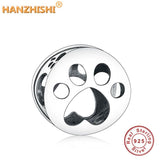 925 Sterling Silver Paw Print Charm Beads for DIY Jewelry Making