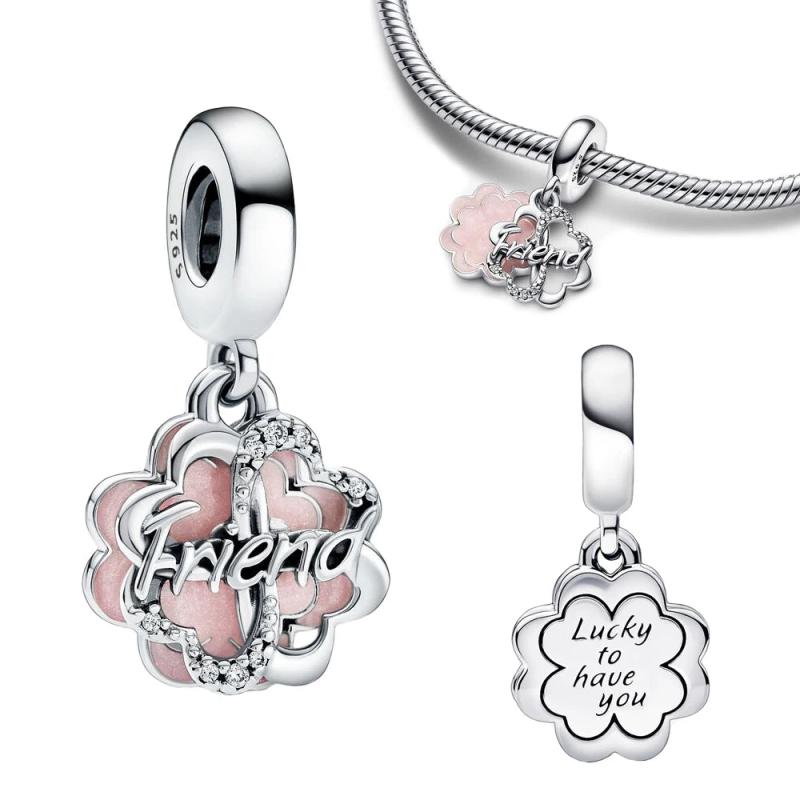 925 Silver Four-leaf Clover Friendship Charm Bead for Bracelets DIY
